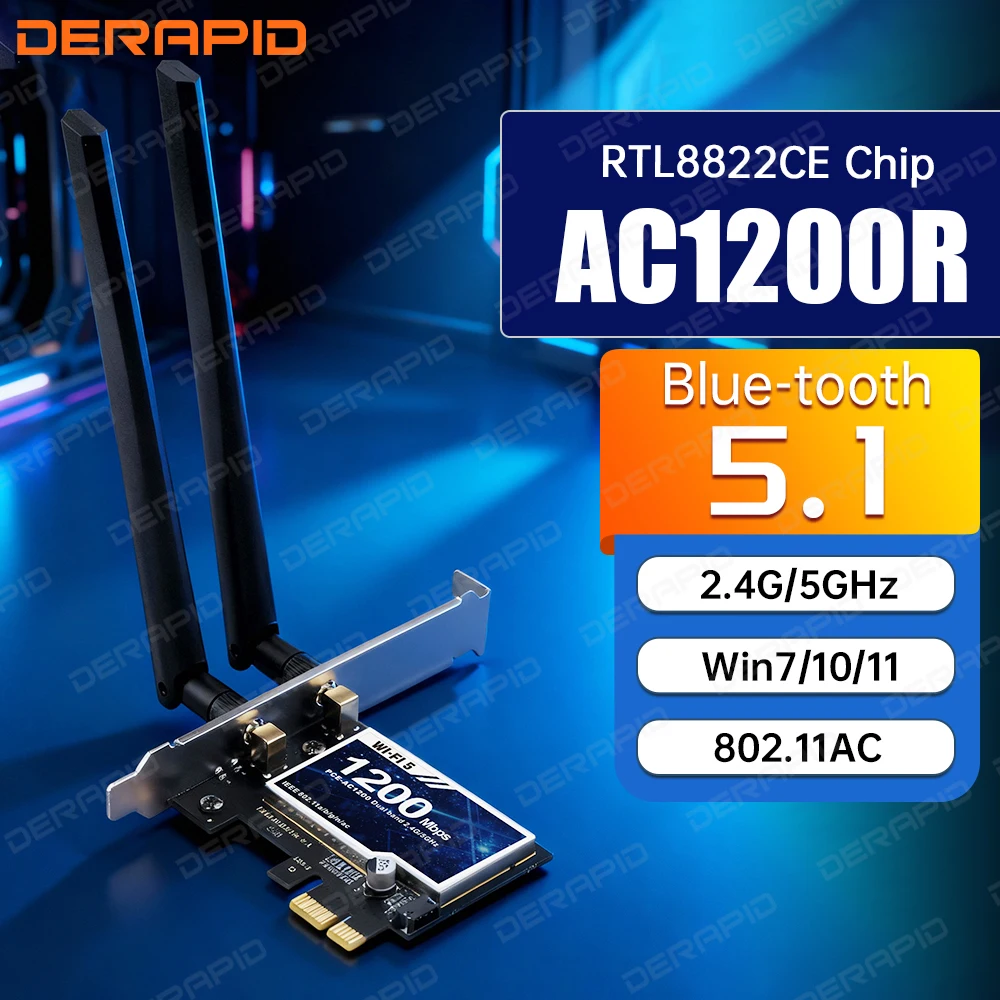 Tarjeta WiFi de doble banda AC1200 RTL8822CE para PC Bluetooth 5,1 867Mbps 5GHz tarjeta de red PCIe Windows 10 11 instalación sin controlador