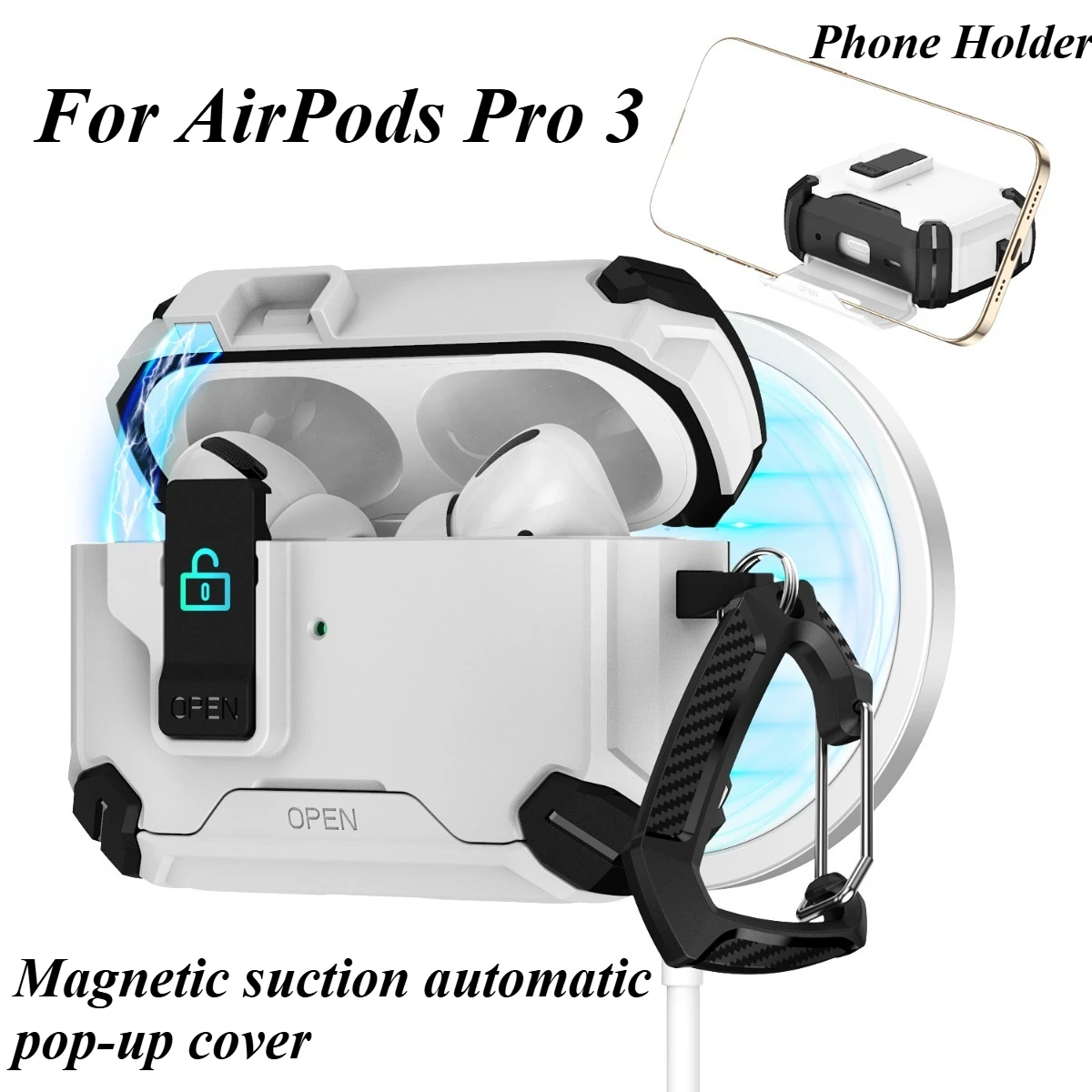 Funda con bloqueo de seguridad para soporte de teléfono, funda para AirPods Pro 3 2025, fundas para AirPods Pro3 Pro de 3. a generación 2025, funda para auriculares a prueba de golpes - imagen 2