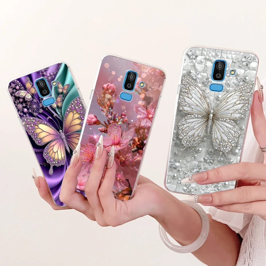 Para Samsung Galaxy J6 J6 + J8 2018 funda de lujo con lazo y flores pintadas funda de silicona transparente para Samsung J6 Plus J8 2018 bolsas suaves - imagen 3
