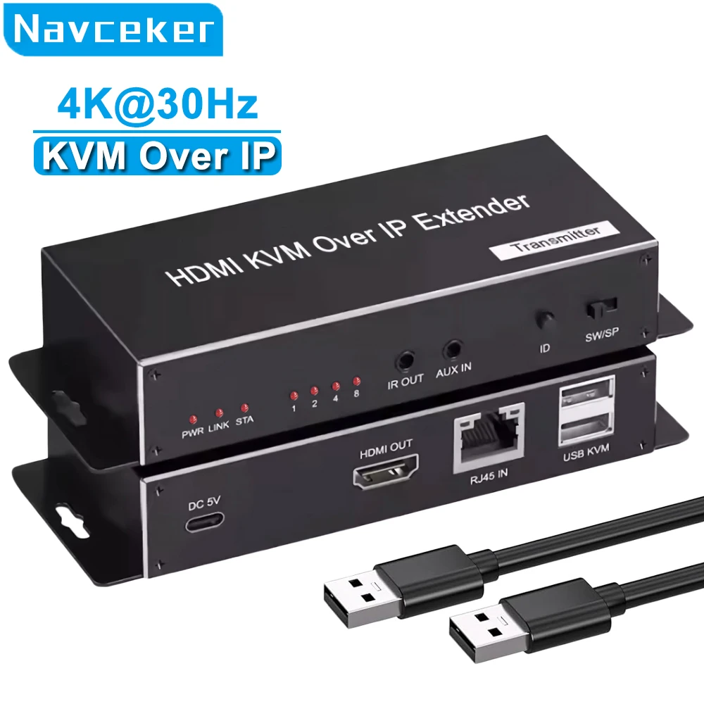 Extensor HDMI KVM 4K 200M sobre IP RJ45 Ethernet Cat6e/6 cable HDMI USB extensor transmisor receptor kit soporte ratón teclado