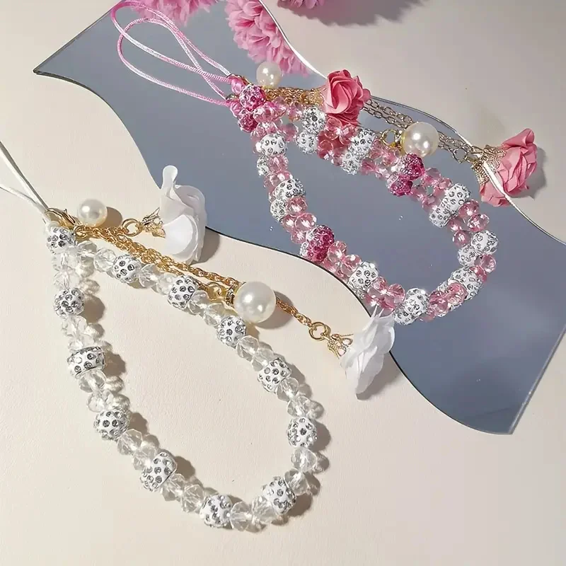 Cordón de lujo con cuentas de flores y diamantes para teléfono móvil, correa corta para teléfono, auriculares, mochila, cordón para cámara, regalo de vacaciones - imagen 4
