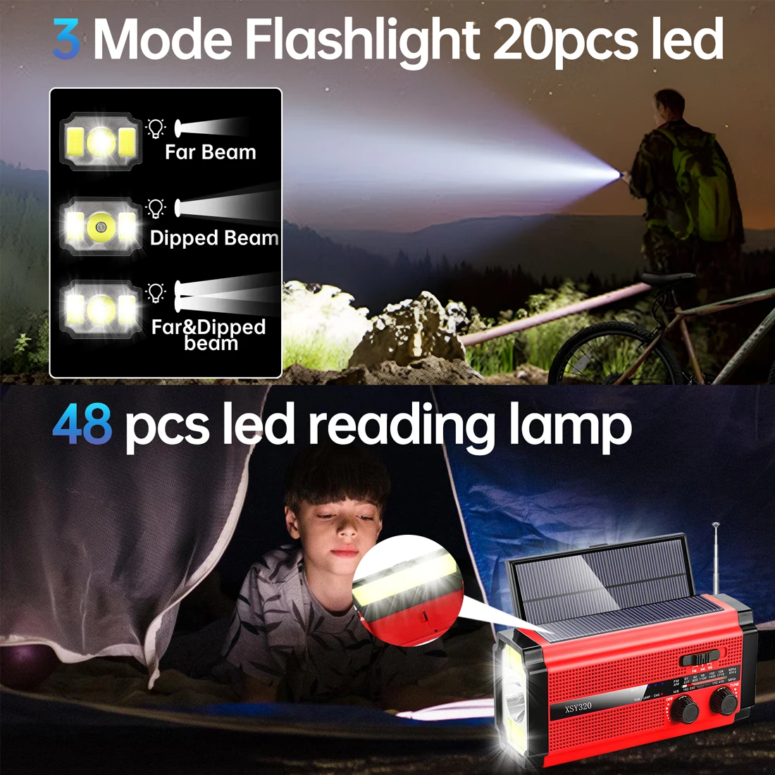 Woopker Radio multifunción XSY-320 5000mAh AM/FM/WB Solar USB recargable portátil Radio de emergencia linterna SOS banco de energía - imagen 3