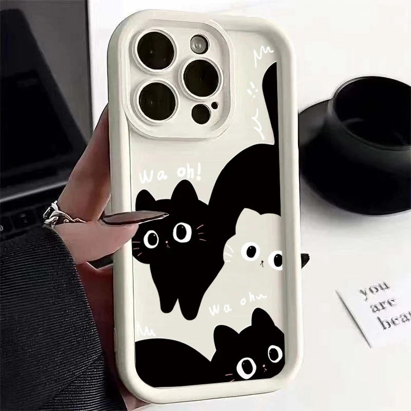 Funda de teléfono con bonito pequeño gato negro para Motorola Moto Edge 50 Pro 40 Neo 50 Fusion 5G G22 G24 G84 G53 G14 G60 E13 E22 funda de Animal - imagen 3