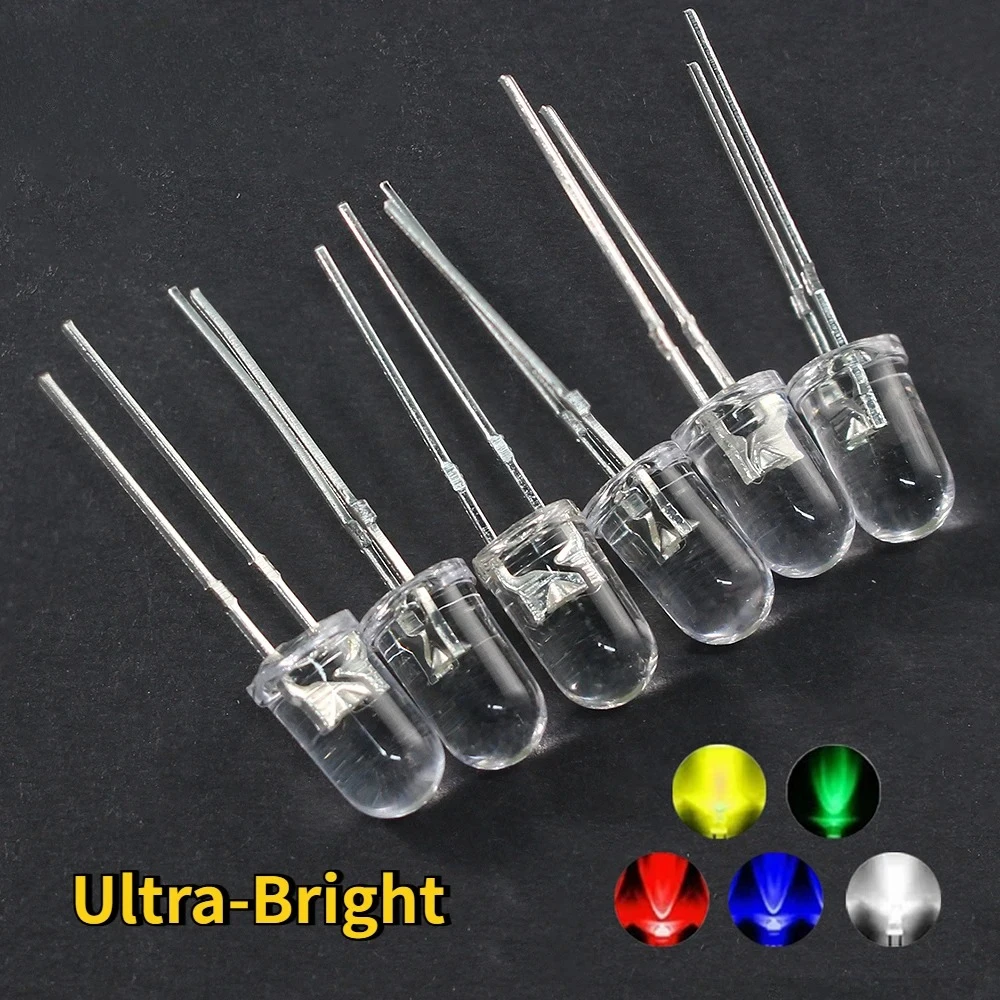 100 Uds 5MM diodo emisor de luz conjunto electrónico F5 diodos LED ultrabrillantes Kit surtido blanco verde rojo azul amarillo transparente