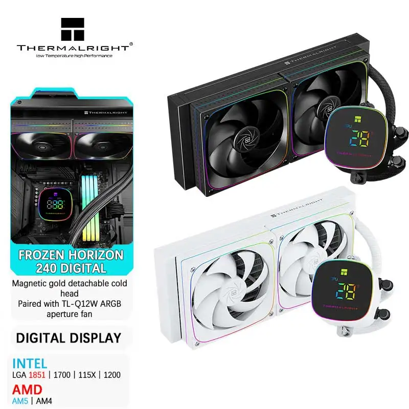 Thermalright FROZEN HORIZON 240 Versión de pantalla digital Cabezal frío desmontable de metal magnético Soporte de ventilador de alto rendimiento LGA1851