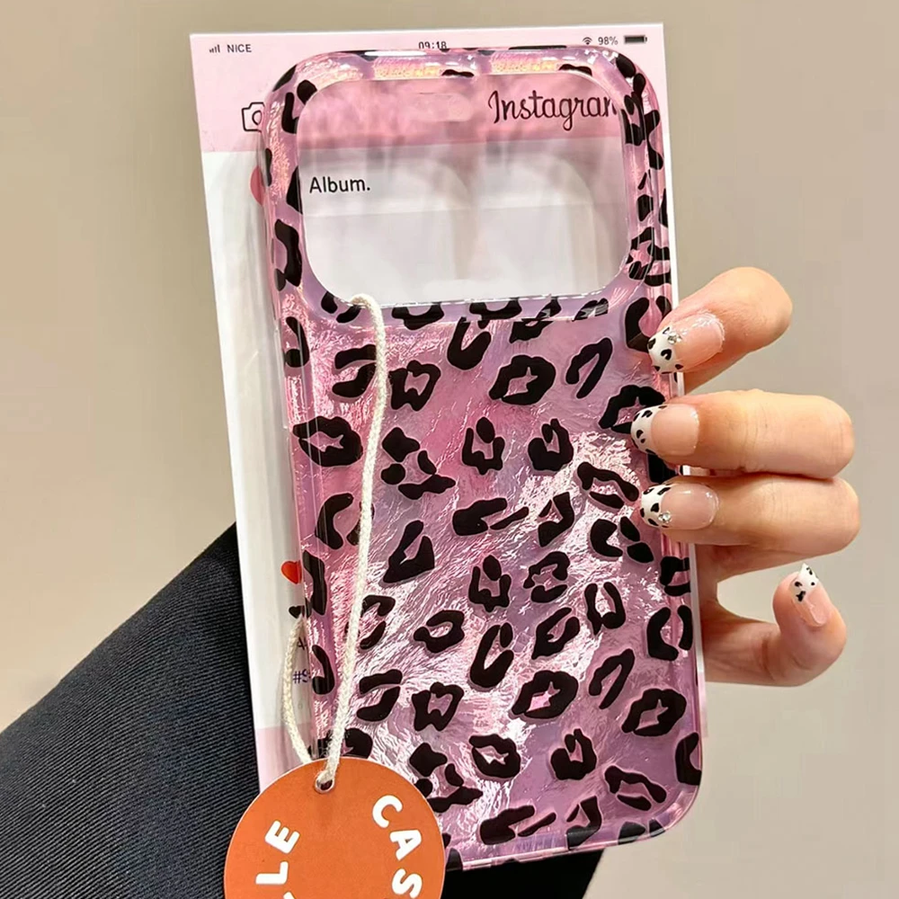 Funda de teléfono INS de moda de leopardo rosa coreano para iphone 17 Air 16 15 14 13 11 12 Pro Max 7 8 Plus X XS XR SE 2022 2020 16e - imagen 2