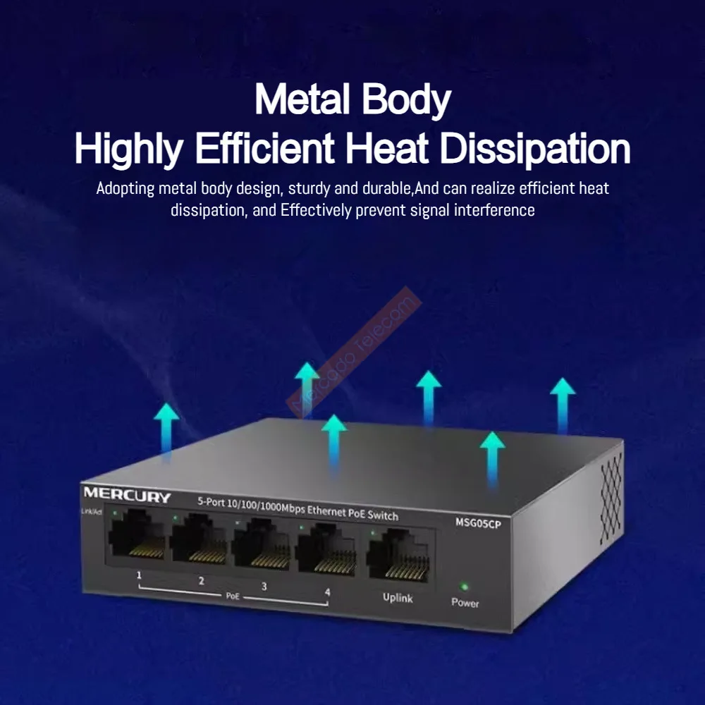 MERCURY 5 Port Gigabit POE Switch IEEE802.3af 43W POE 1000M Plug and Play Home Switch for Surveillance POE Camera - imagen 4