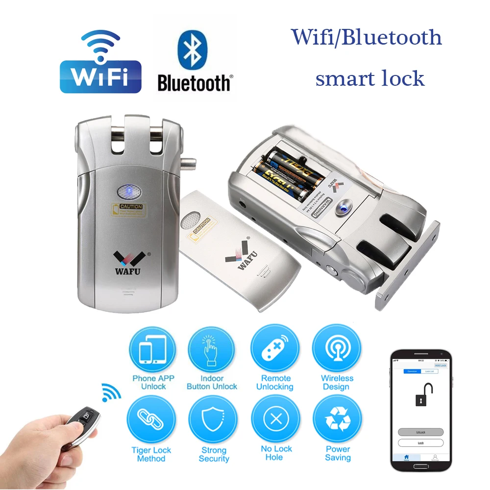Wafu 019 cerradura inteligente inalámbrica WIFI Bluetooth Control soporte Tuya APP electrónica sin llave puerta cerradura Invisible 433MHz - imagen 3