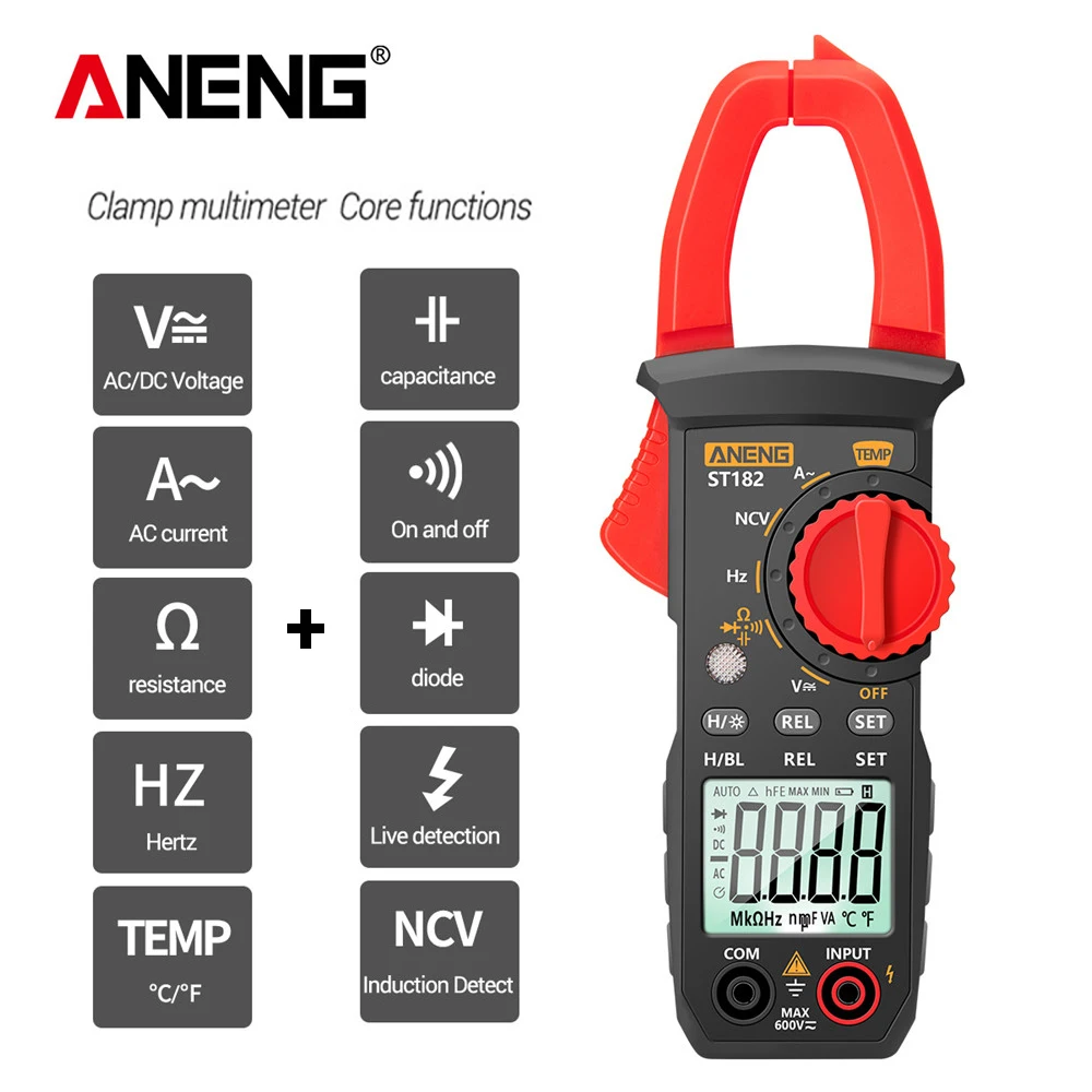 ANENG ST182 medidor de pinza Digital multímetro de corriente CA voltaje CC/CA amperímetro probador de tensiones Amp Hz capacitancia NCV prueba de ohmios - imagen 3