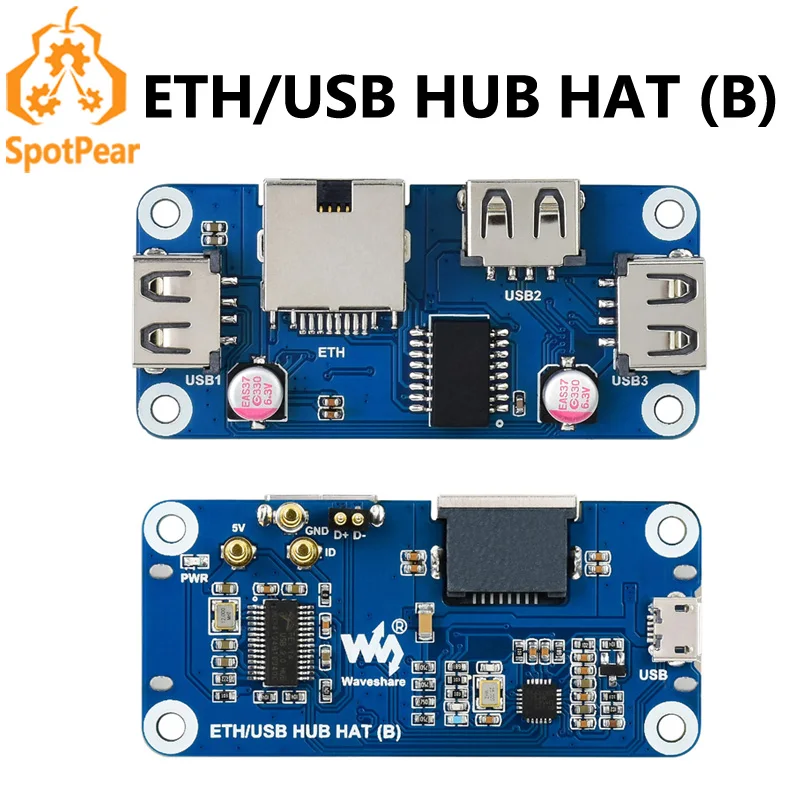 Raspberry Pi Zero 2W Ethernet USB HUB HAT (B) para la serie Zero Plug-And-Play