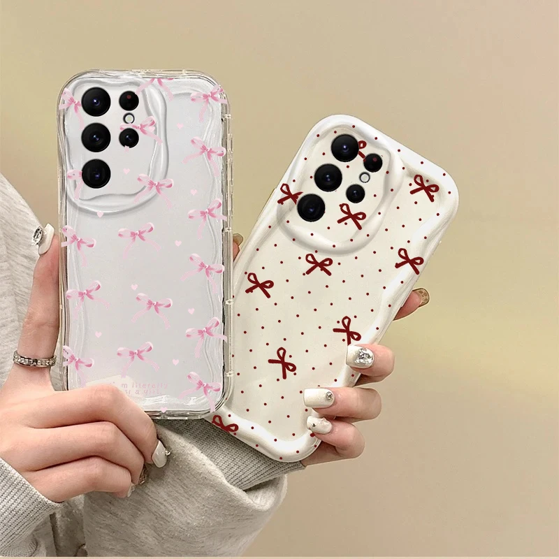 Preciosa funda Couqe con lazo rojo y negro para Xiaomi 15T Pro POCO X7 X6 X5 F3 M3 M4 M6 F6 F7 Pro M7 X3 GT 15 Ultra 12 11 Lite 5G NE 12T