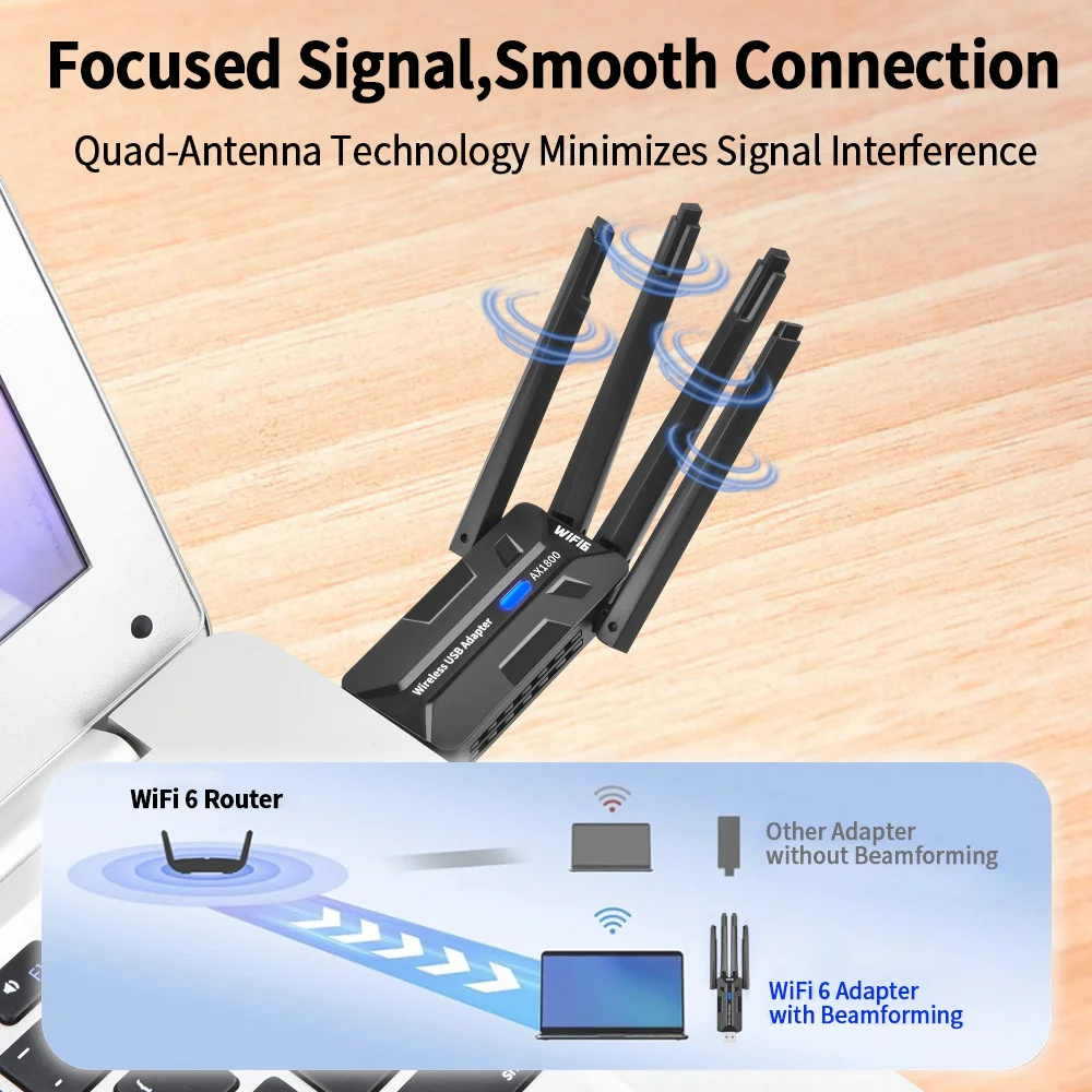 Adaptador USB AX1800 WiFi 6, 2,4G/5Ghz, receptor WiFi inalámbrico de doble banda, Dongle USB 3,0, controlador de tarjeta de red gratis para Win 10/11 - imagen 4