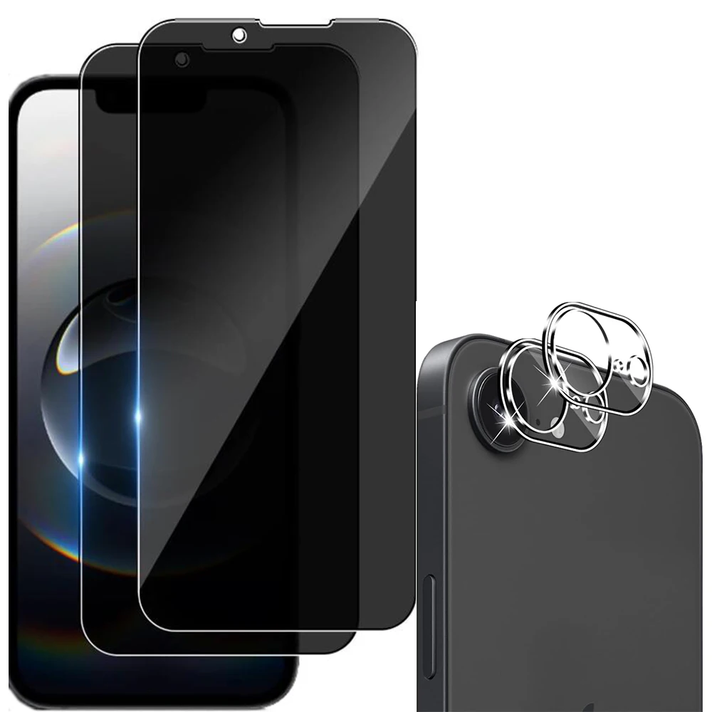 Protector de pantalla de privacidad para iPhone 16e vidrio templado antiespía iPhone 16e lente de cámara película de vidrio para iPhone 16e vidrio