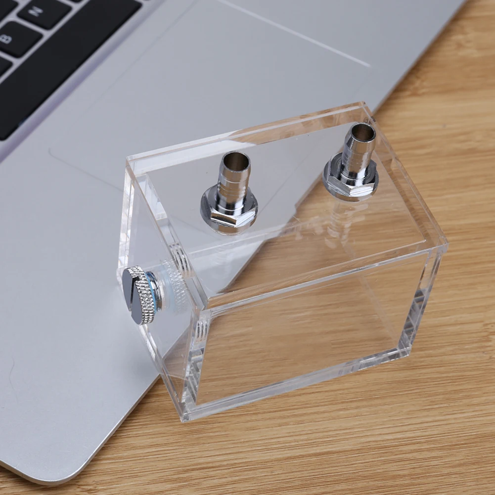 Mini tanque de agua cuadrado de 200ml con 2 conectores de tubo, 1 bloque de ventilador de refrigeración G1/4, 2 hilos para accesorios de sistema de refrigeración líquida de PC