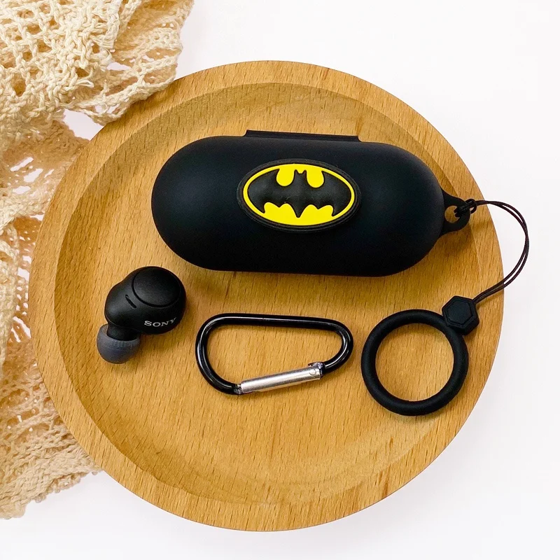 Funda para auriculares Sony WF-C500, funda para auriculares Bluetooth para Sony WF-C700N DIY, carcasa suave de dibujos animados de Marvel y Batman con llavero - imagen 2