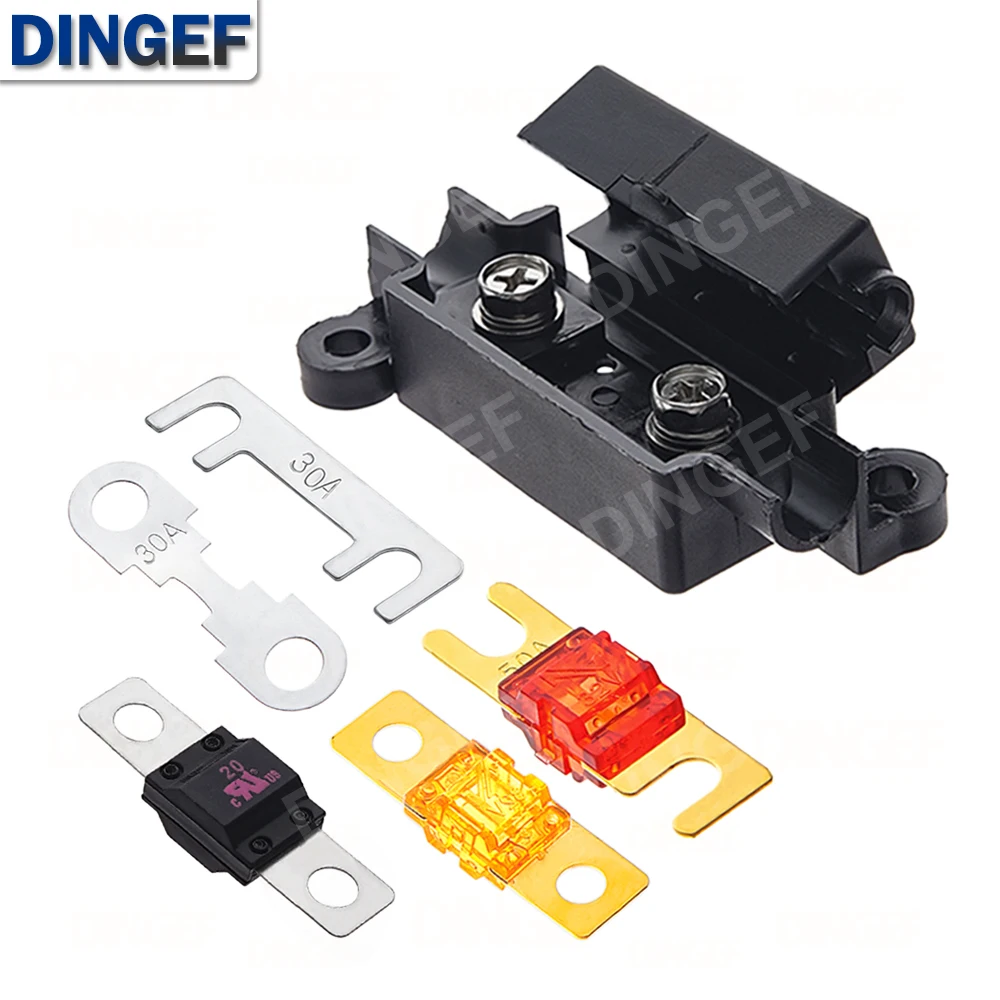 1 Juego de fusibles automáticos tipo placa plana 32V tipo horquilla perno batería fusible soporte de modificación de coche 30A-100A caja de fusibles