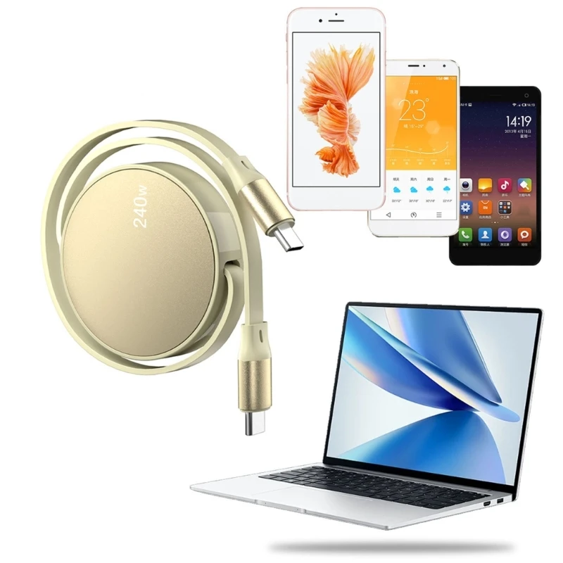 Cable carga retráctil USB USB 240W, Cable cargador tipo USB para teléfonos inteligentes Cable datos tipo - imagen 4