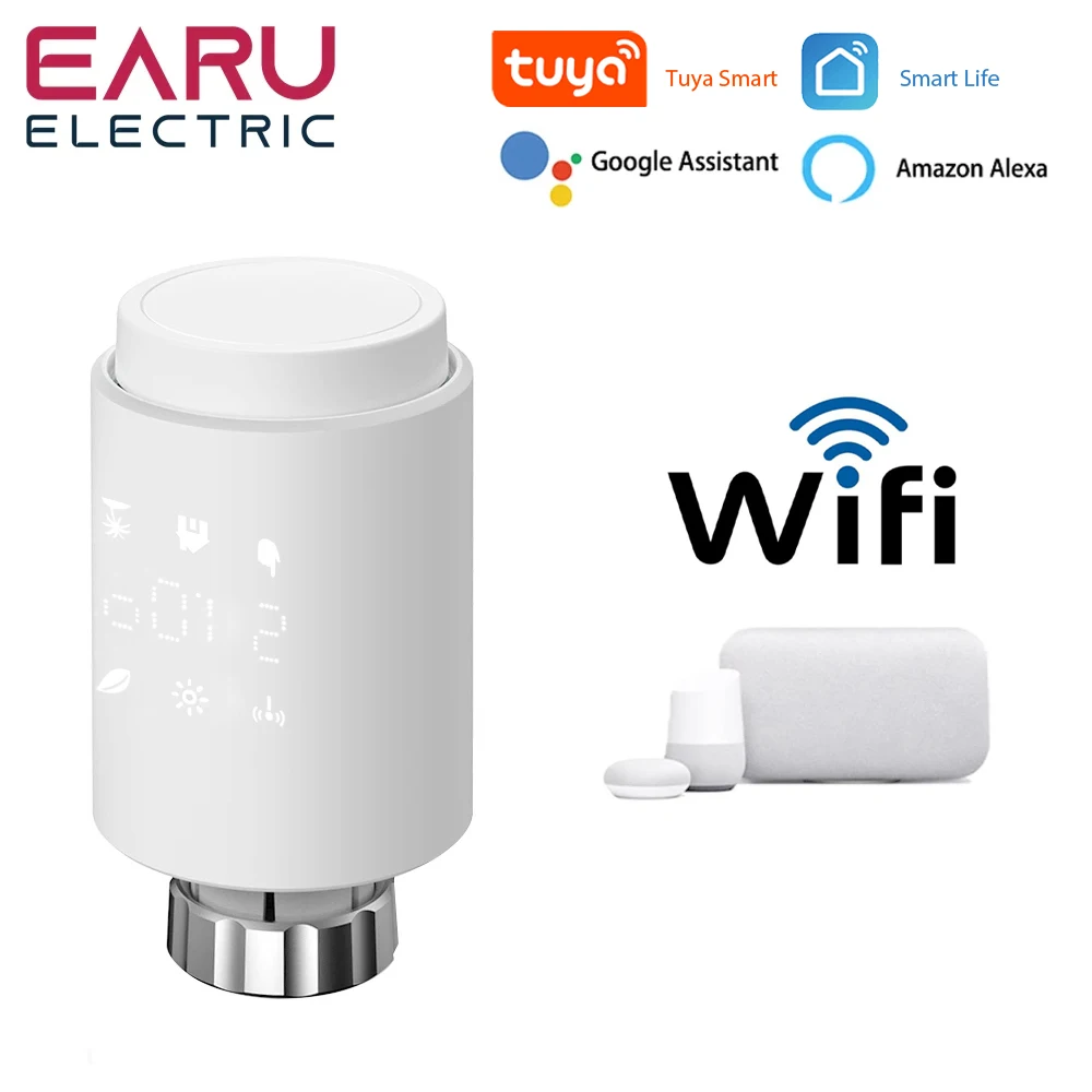 Actuador de radiador inteligente con WiFi, válvula termostática programable, aplicación remota de control de temperatura, compatible con Alexa, Tuya, TRV