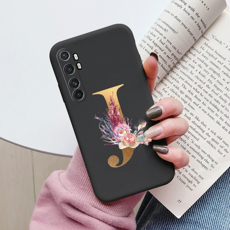 Funda con letras para Xiaomi Mi Note 10 Lite, cubierta trasera Retro con flores, rosa, negro, suave, funda con iniciales de TPU para Xiaomi Note 10 Lite Coque - imagen 5