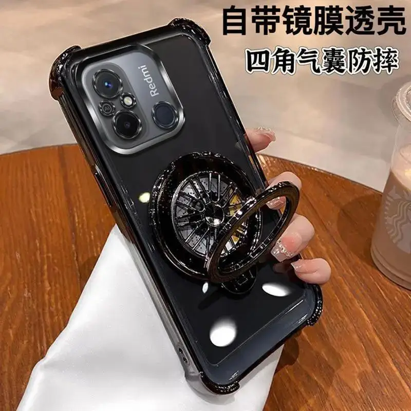 Glitter Shockproof Plating Gyro Bracket phone holder Case on For Xiaomi Redmi 12C back Stand Cover Android Phone Case - imagen 5