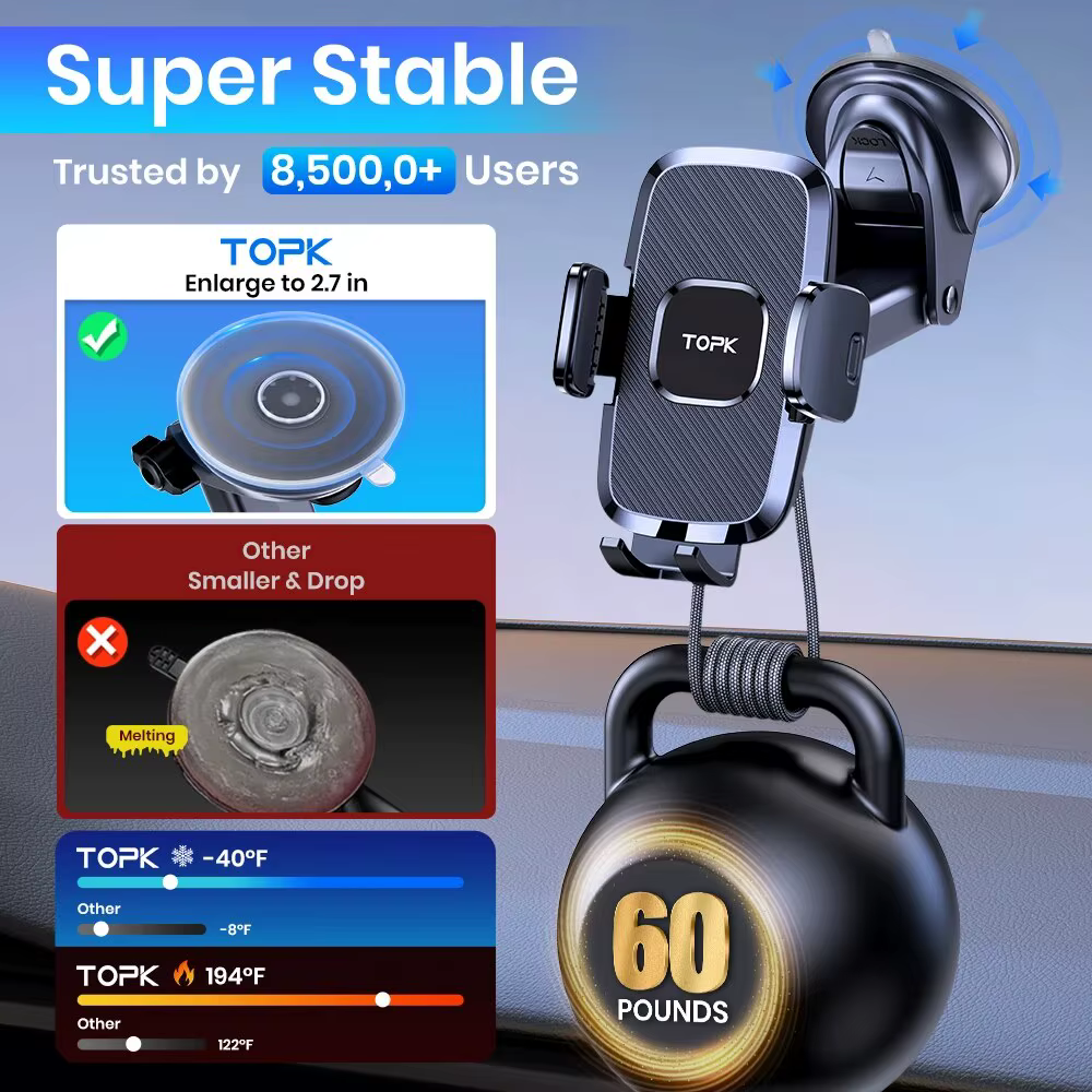 TOPK-Soporte de teléfono móvil para coche, accesorio Universal para salpicadero de parabrisas, manos libres, para iPhone y Smartphone - imagen 4