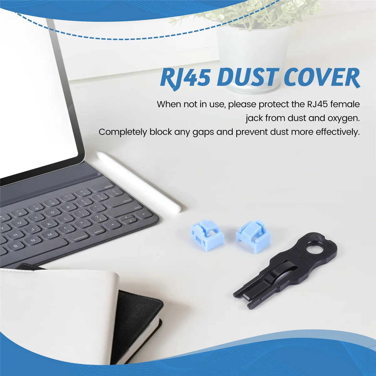 100 Uds. Puerto RJ45 azul Ethernet LAN Hub cubierta antipolvo Protector de bloqueo con cerradura y llave propiedares - imagen 4