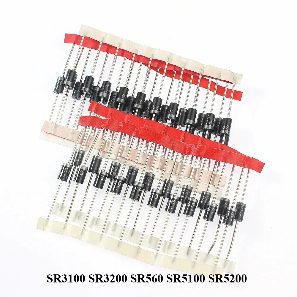 50 unids/lote diodo Schottky DO-201AD SR3100 SR3200 SR5100 SR5200 SR560 3A 5A 100V 200V Kit de componentes electrónicos de diodo rectificador