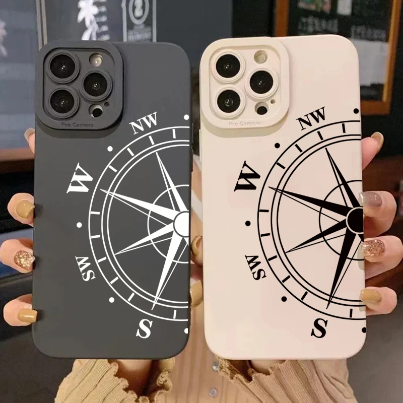 Funda de teléfono para iPhone 11, iPhone 15 16 Pro Max 14 13 12 Mini X XS XR 7 8 Plus SE 2020, funda suave a prueba de golpes con patrón de brújula