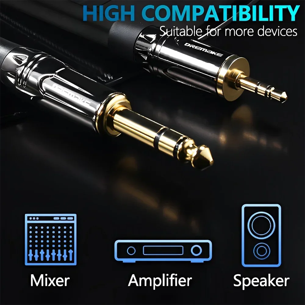 DREMAKE-Cable de Audio estéreo de 3,5 a 6,35, TRS macho de 1/8 pulgadas a macho TRS de 1/4 pulgadas para amplificador de Piano y guitarra, cine en casa - imagen 3