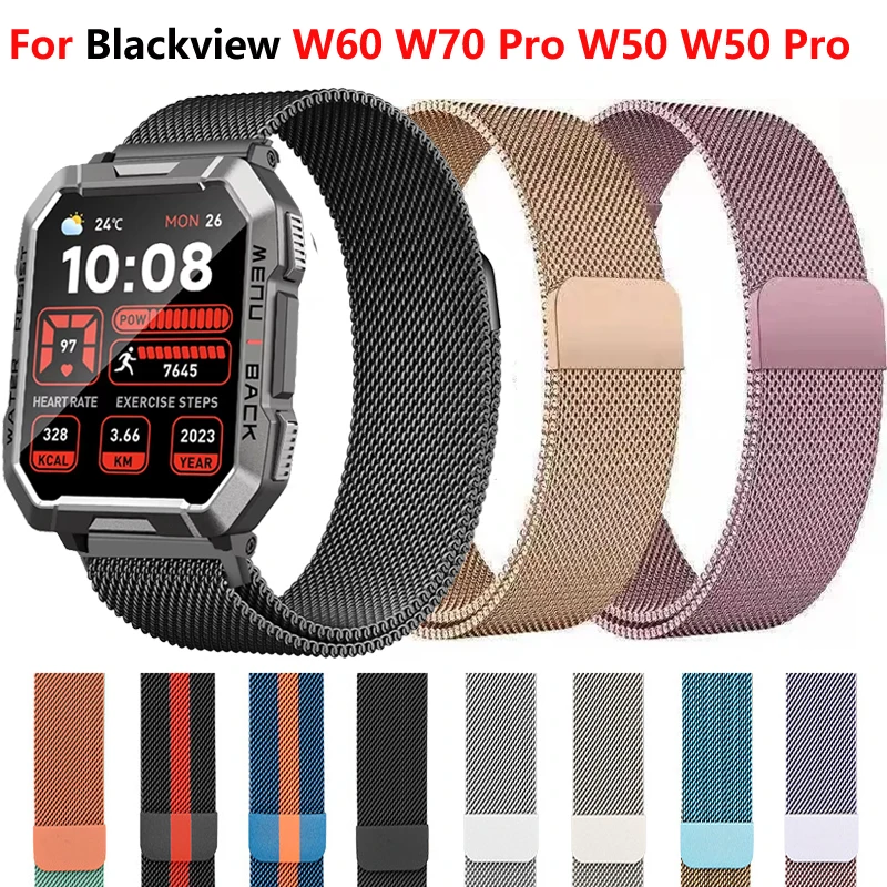 Pulsera milanesa de 20mm y 22mm para reloj inteligente Blackview W70 Pro, banda de Metal para Blackview W60 W50 W50 Pro X20 R60 R30 X1Pro