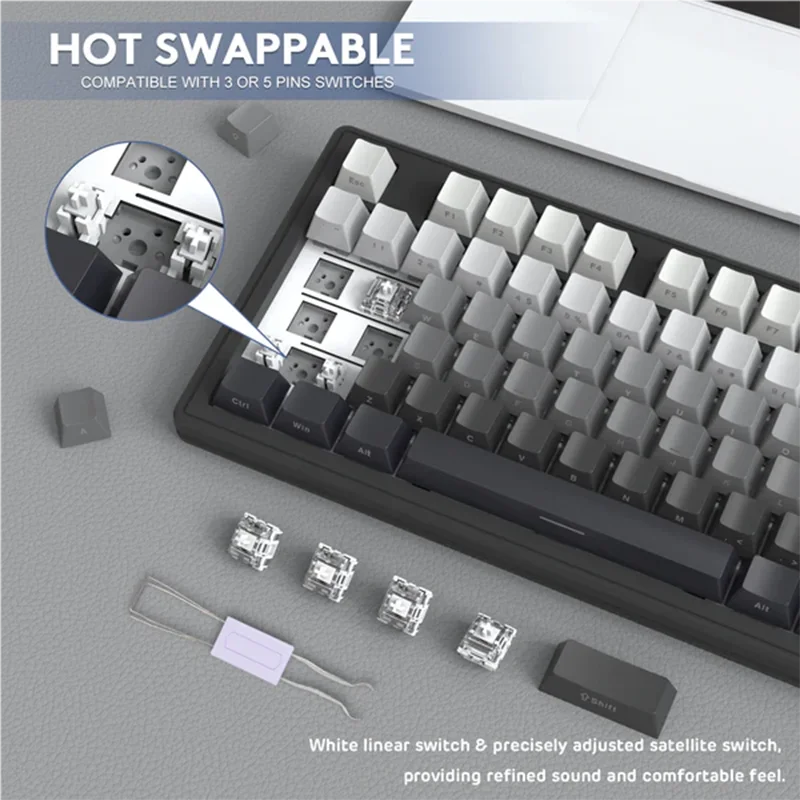 Attack Shark-Teclado mecánico M87RGB con Bluetooth, dispositivo intercambiable en caliente, retroiluminación RGB, conexión inalámbrica trimodo, unidad personalizada, Win y Mac - imagen 5