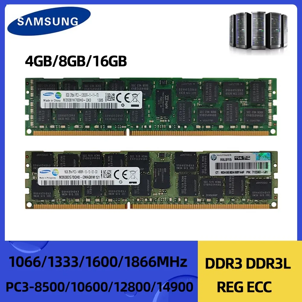 Samsung DDR3 DDR3L 8GB 16GB 1066MHz 1333MHz 1600MHz 1866MHz Memoria de servidor PC3-12800R REG ECC RAM Memoria registrada