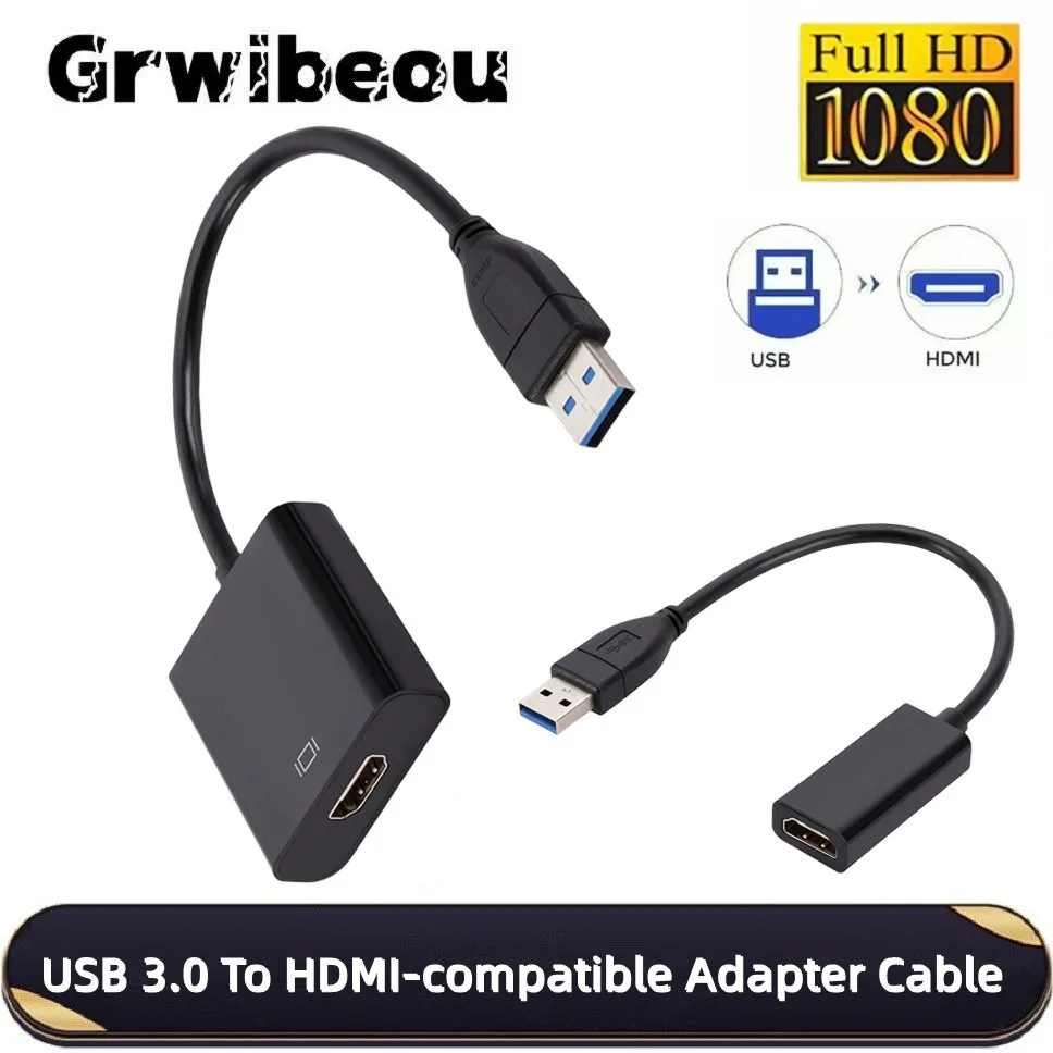 GRWIBEOU-Adaptador USB 3,0 a HDMI, 1080P, convertidor de Cable portátil USB 3,0 a HDMI para proyector, HDTV, PC, portátil, Windows
