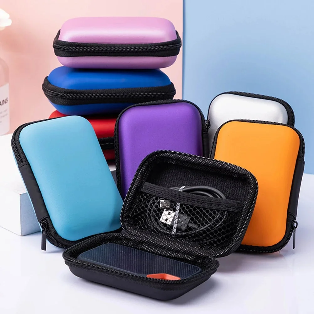 Bolsa de almacenamiento EVA de viaje portátil con cremallera protectora para auriculares con unidad Flash, cargador de teléfono móvil, organizador de cables de datos