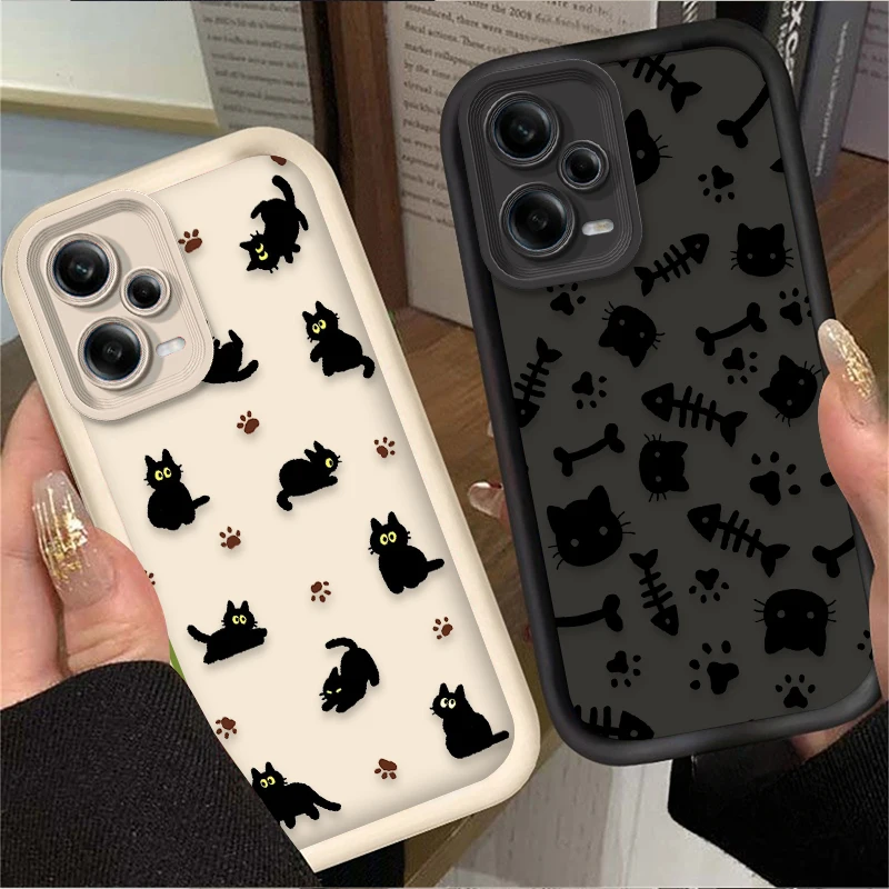 Funda con bonito diseño de gato negro para Xiaomi Redmi Note 13 14 12 11 Pro Plus 5G 12S 11S 10S 10 9 Redmi 14C 13C 12C 12 4G A3 A3X - imagen 2