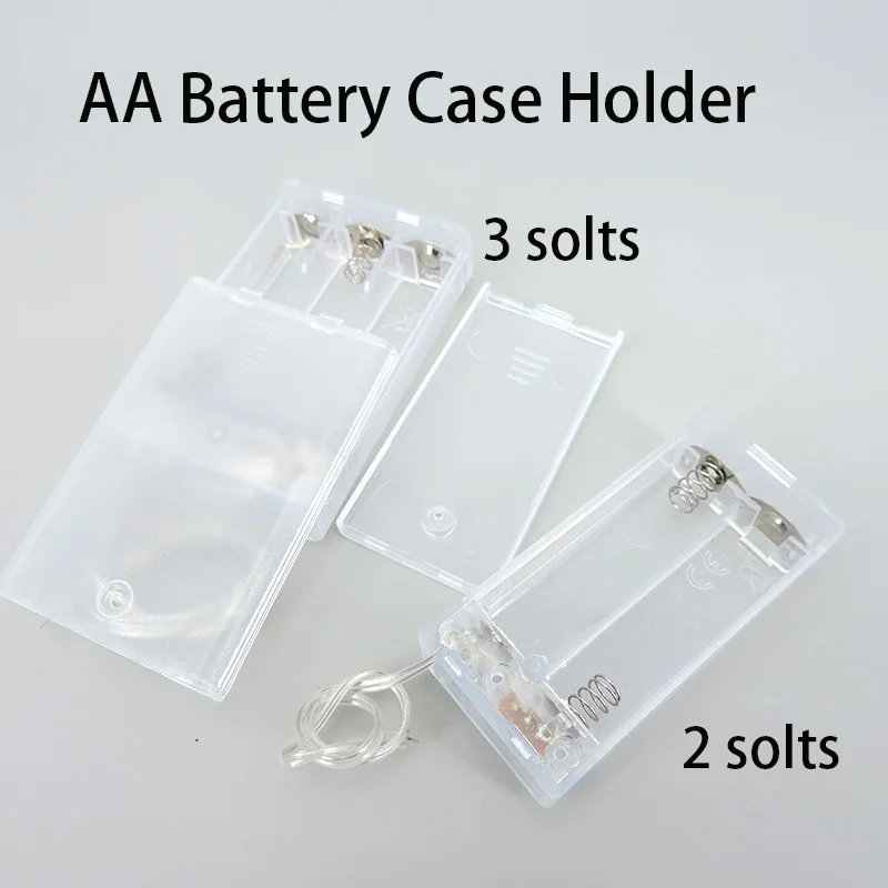 Caja transparente con soporte para pilas AA, 2solt, 3solt, 3V, 4,5 V, caja organizada con cables para soldar