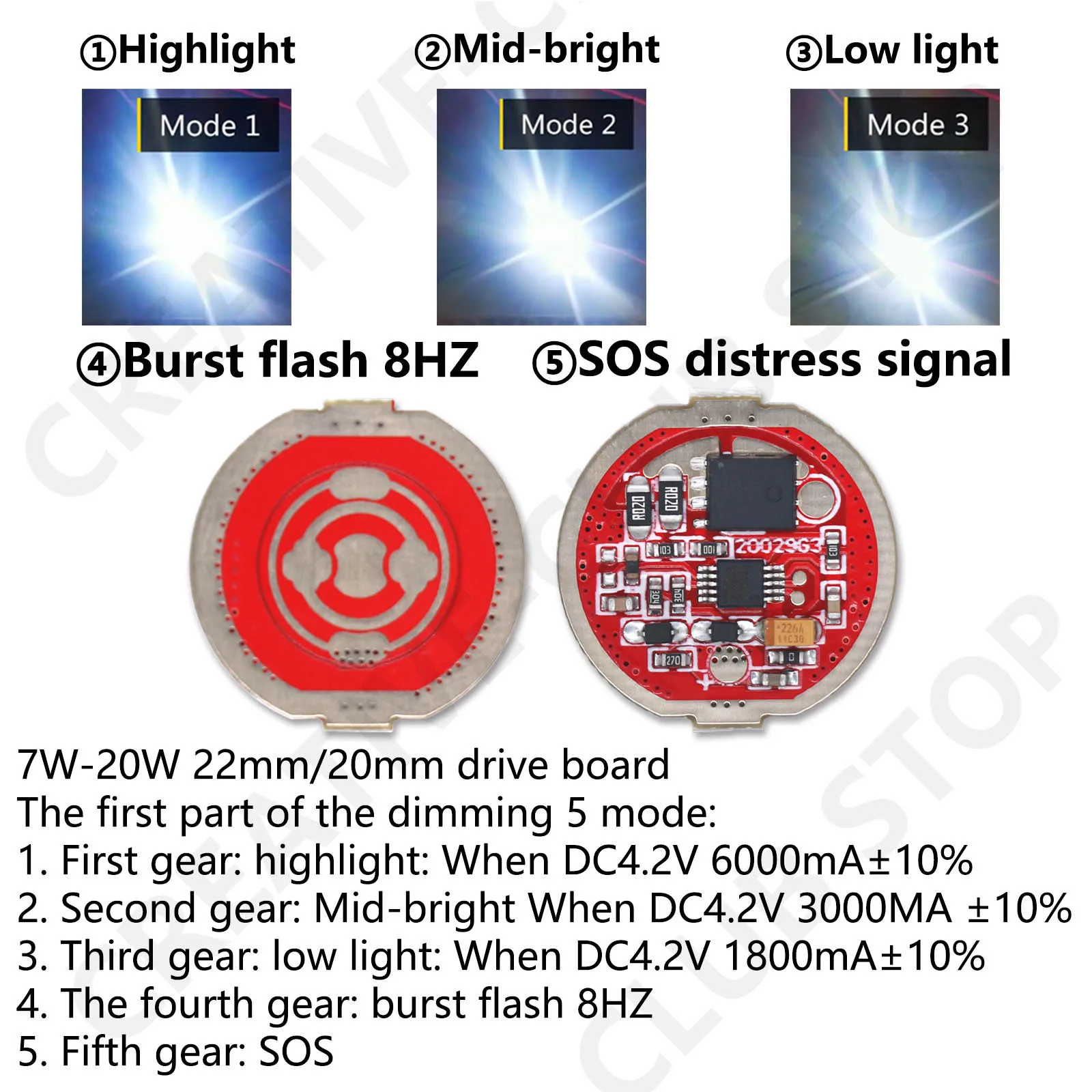 Controlador LED de corriente constante 20mm 22mm DC3-4V para faro linterna lámpara cuentas 5 modos resaltar SOS Burst Flash transformadores - imagen 5