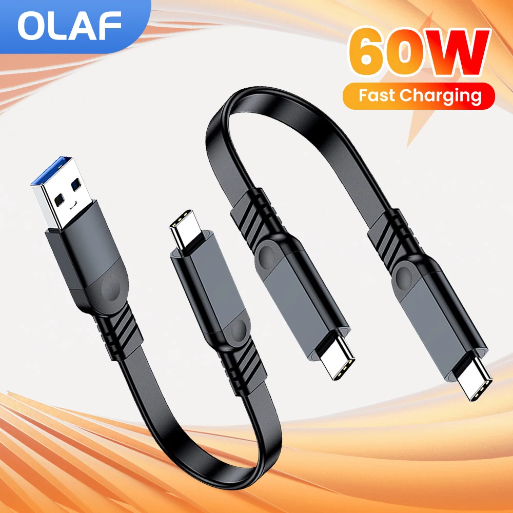 Cable USB3.2 a tipo C de 60W, Cable corto de carga rápida para banco de energía, Huawei, Xiaomi, Cable USB C a USB C para iPhone 15 16 Samsung