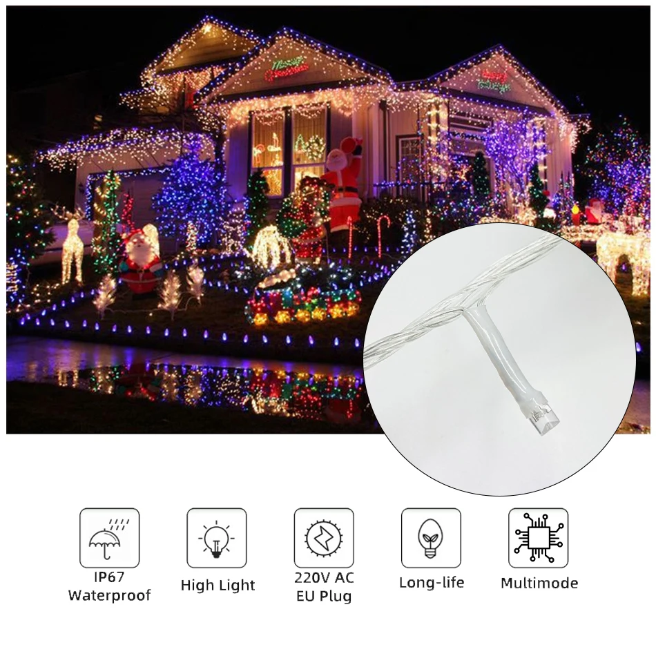 Guirnalda de luces LED 5/10M 50/100LEDs AC 220V enchufe europeo decoración interior exterior boda fiesta árbol de Navidad hogar jardín decoración de Patio - imagen 5