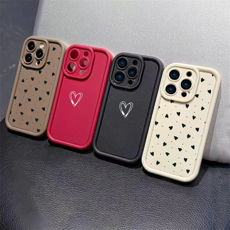 White Line Love Heart Case For IPhone 17 Air 17 Pro 16 15 14 13 12 PRO MAX 16E 15 14 Plus Cover Silicone Y2K Full Protection