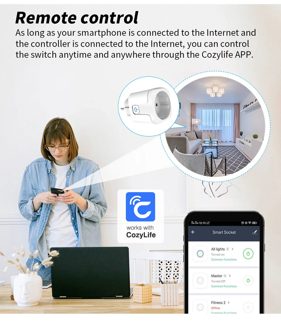 CozyLife Wifi enchufe 16A enchufe inteligente UE con temporizador función de Control de grupo aplicación remota salida de Control funciona con Alexa Google Home - imagen 5
