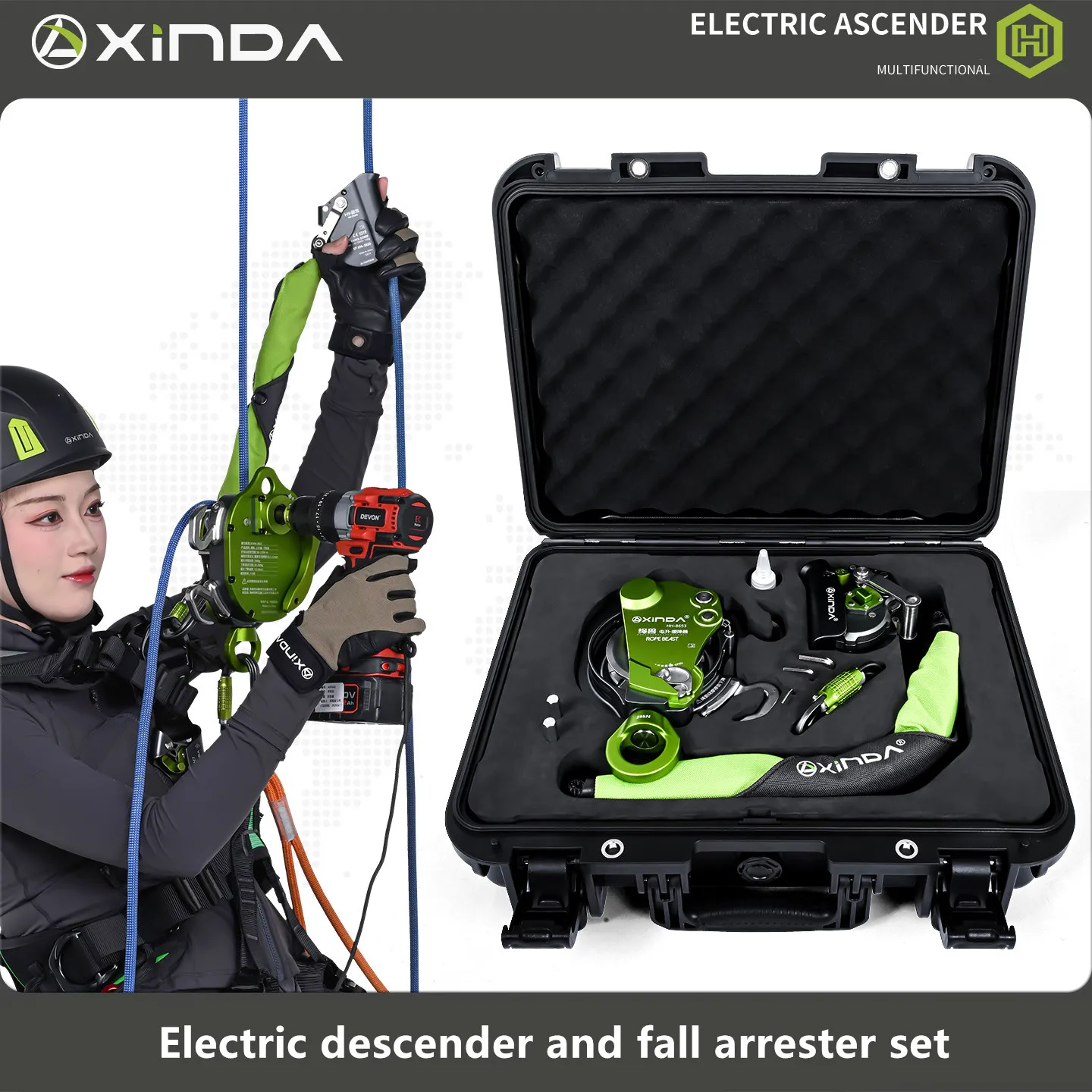Xinda Electric Ascender Kit Elevador eléctrico con juego de pararrayos Equipo de trabajo aéreo para acceso a cuerda y actividades al aire libre - imagen 4