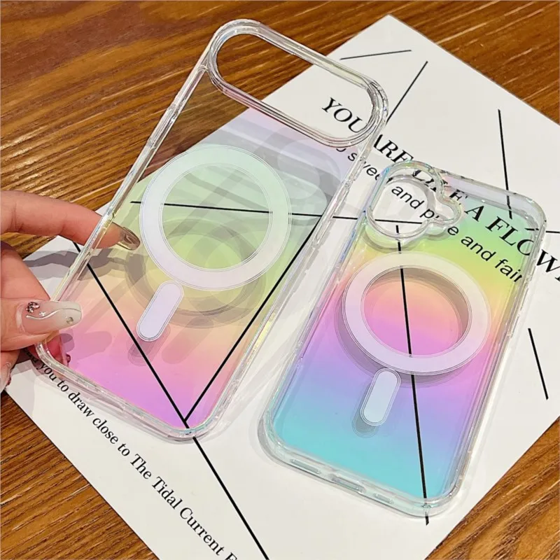 Funda transparente Laser Aurora para Magsafe para iPhone 17 17Pro Air 16 15 14 13 12 11 Pro Max 13 12 Mini X XS XR, funda dura de lujo - imagen 5