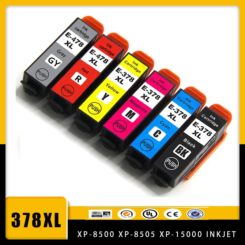 Vilaxh 6Color T378 378XL T3791 Compatible con Epson XP-8500 XP-8505 xp-8600 xp-8605 XP-8700 cartucho de tinta para impresora