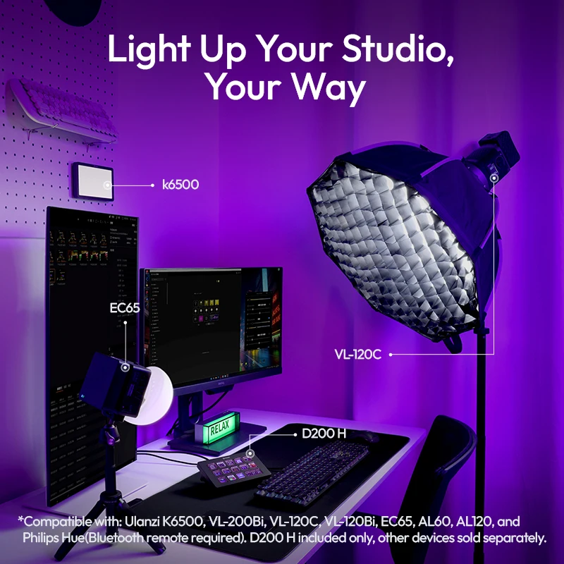 Ulanzi D200H Deck Dock Controlador de transmisión de oficina alimentado por IA para luz de relleno de computadora para OBS YouTube TikTok Bilibili - imagen 3