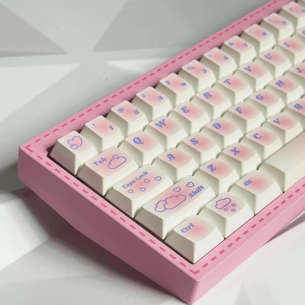 Juego de teclas con tema de nube rosa, PBT, 140 teclas, personalizado, rosa pálido, bonita tapa de teclado para chica, perfil de cereza, teclas para teclado mecánico - imagen 3