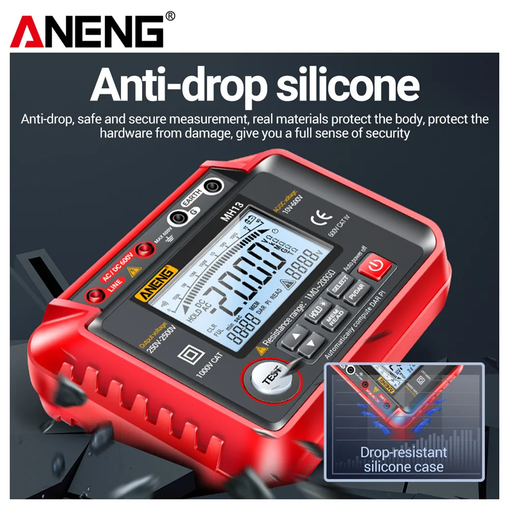 ANENG MH13 Megóhmetro de aislamiento 2000 recuentos Ohm probador de voltaje multímetro Digital medidor de resistencia de aislamiento herramienta megóhmetro - imagen 5