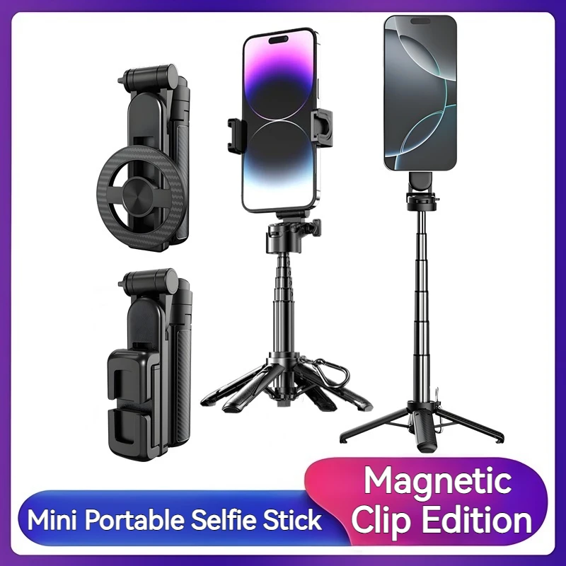 Palo de Selfie telescópico giratorio 360 con Base magnética, Mini diseño compacto, perfecto para teléfono, viajes, fotografía al aire libre
