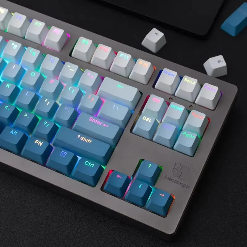 Tapa de tecla transparente con lado azul antiniebla, PBT teñido por inmersión de alto dicroico OEM, adecuada para teclados mecánicos inalámbricos Wooting - imagen 5