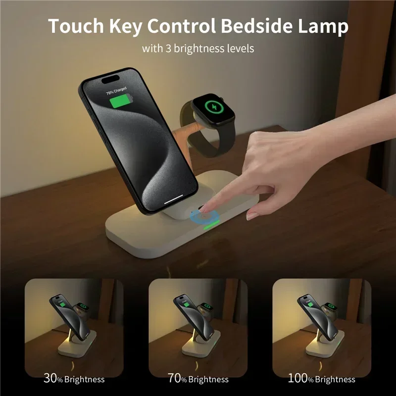Soporte de cargador inalámbrico magnético 4 en 1, lámpara de luz nocturna LED para iPhone 16, 15, 14, 13, 12, estación de carga rápida Airprods para Apple Watch - imagen 3